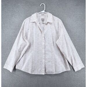 Chicos Blouse Top Women Size 3 Geometric Pink Long Sleeve Button Up